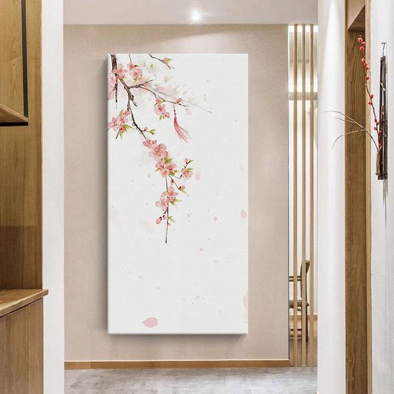 新中式桃花纯手绘油画玄关装饰画客厅抽象花卉丙烯肌理画风景挂画