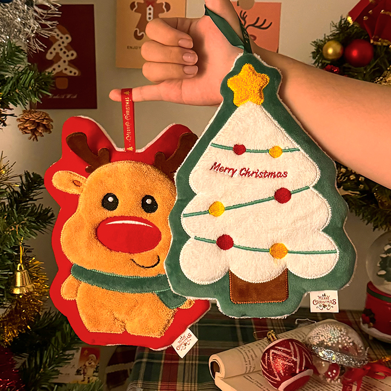 圣诞可爱卡通厨房擦手巾挂式毛巾创意节日礼物装饰树挂件吸水抹布