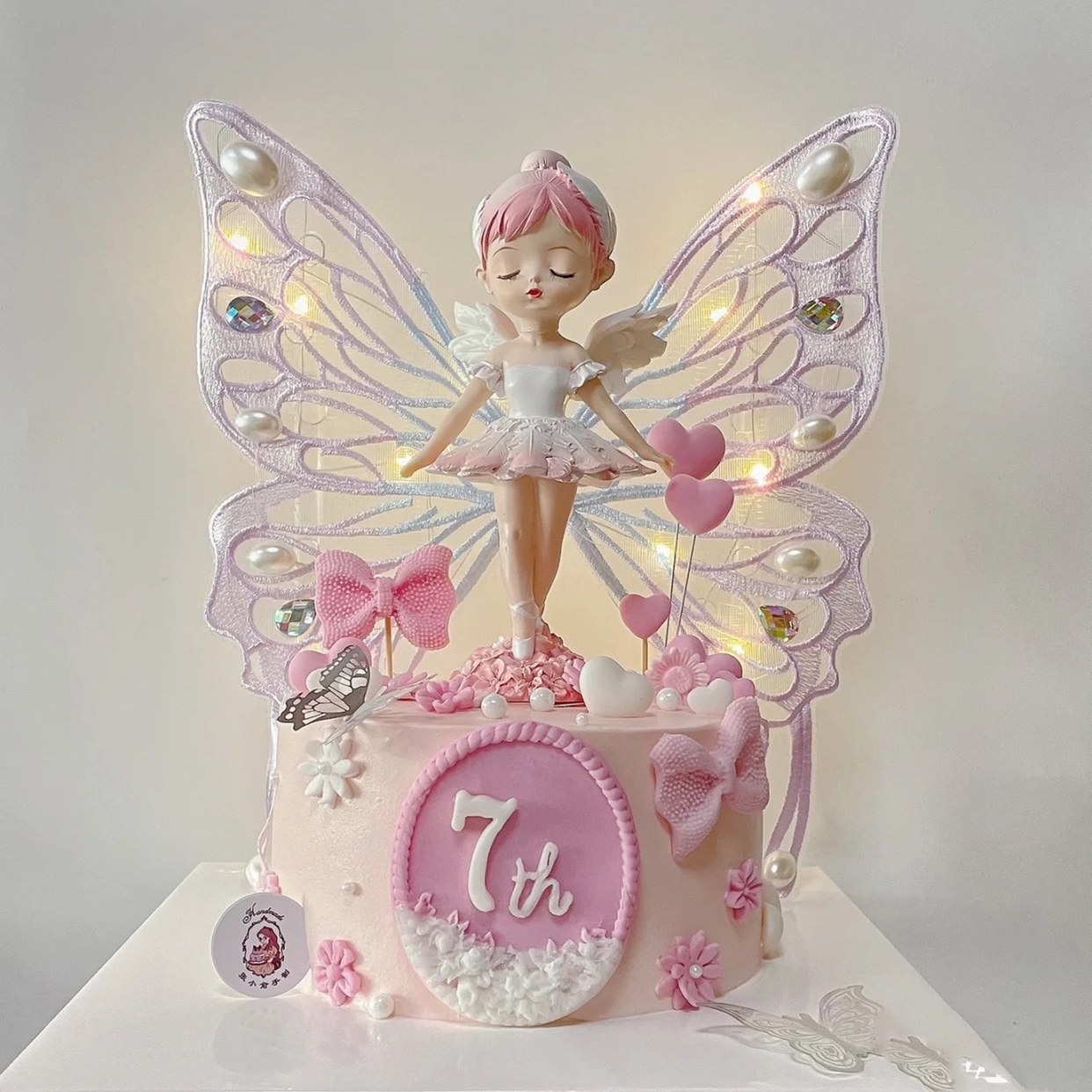 天使发光翅膀贝拉公主蛋糕装饰摆件女孩生日蛋糕配件蝴蝶带钻翅膀