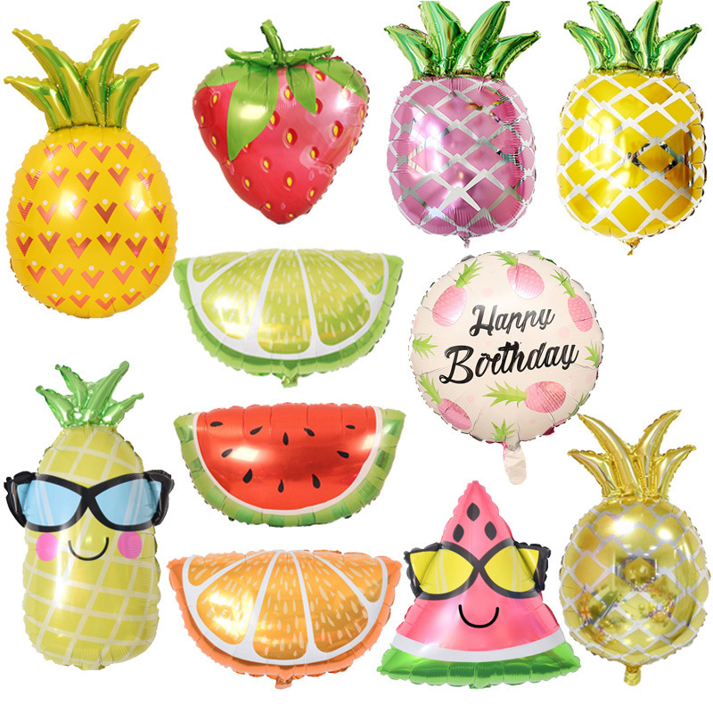 新款迷你水果造型气球 菠萝 西瓜 橙子柠檬 铝膜气球生日派对装饰