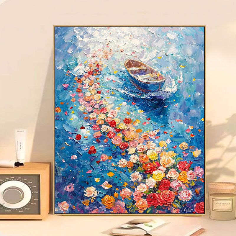 帆船花卉 画画填色diy数字油画手绘丙烯油彩涂色填充高级感装饰画