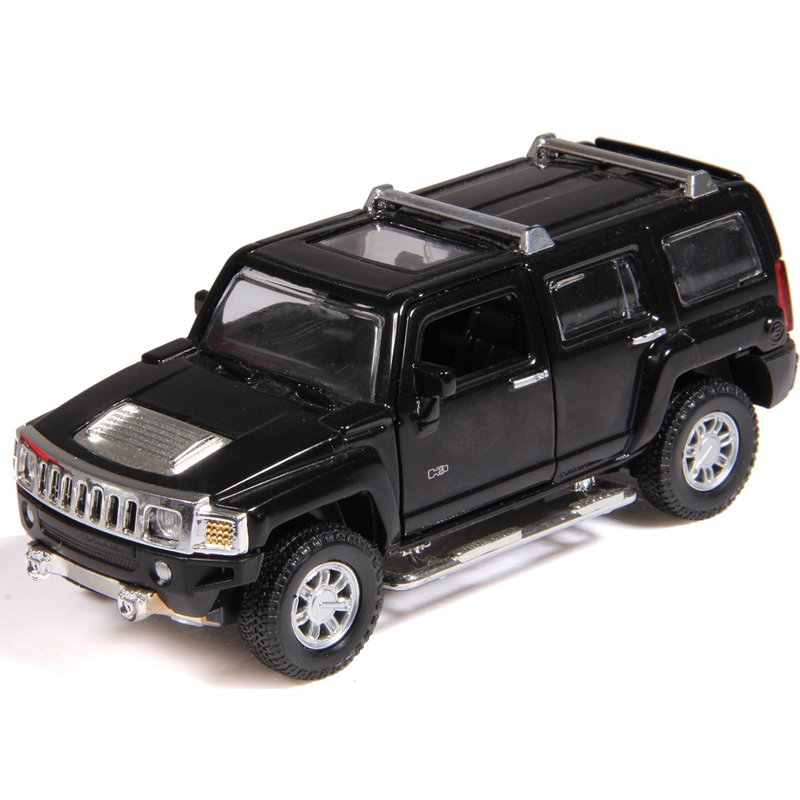 彩珀成真1:32合金汽车模型黑色悍马H3越野吉普车声光回力儿童玩具