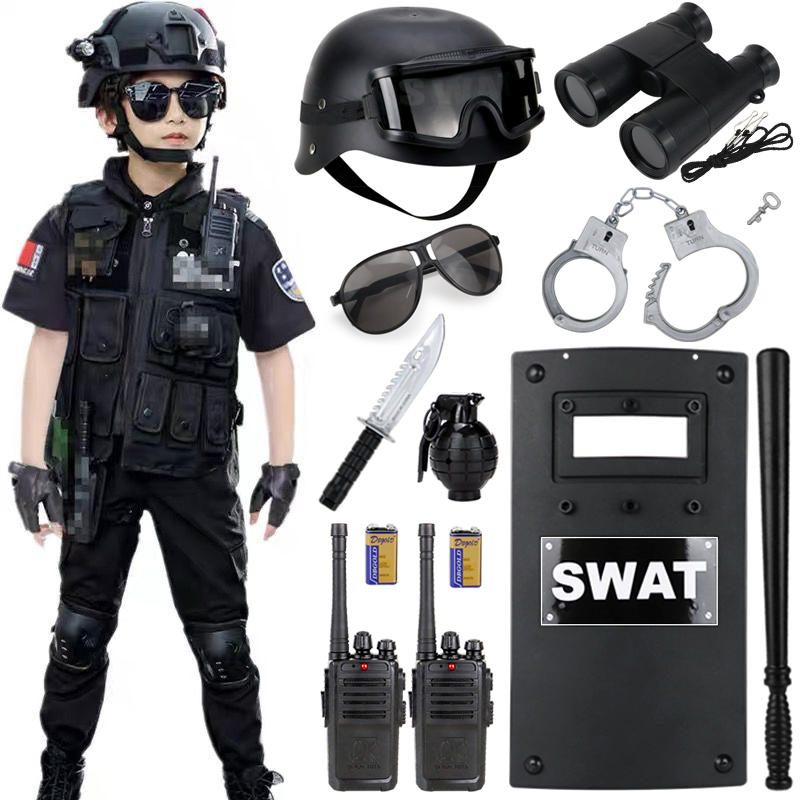 儿童小警察玩具套装黑猫警长对讲机男孩特种兵作战装备声光玩具枪