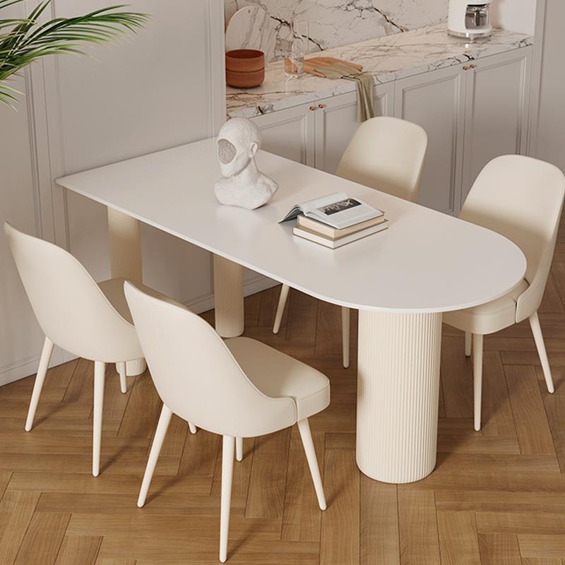 岛台餐桌一体家用小户型桌子简约靠墙吃饭桌奶油风纯白岩板餐桌椅