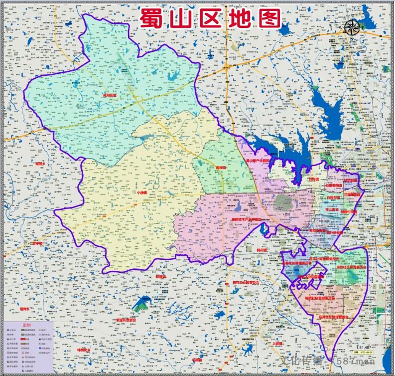 2022年3月安徽合肥市蜀山区定制行政交通旅游乡镇村落分布地图