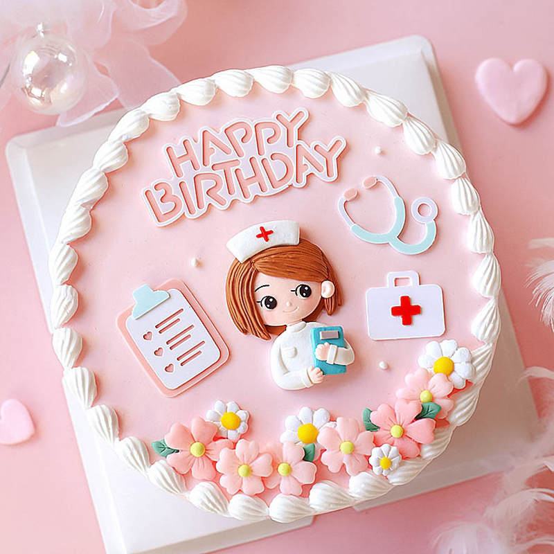护士节蛋糕装饰 512医生护士小姐姐针筒药箱小花节日蛋糕插牌插件