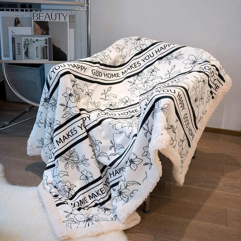 黑白简约素描感高级沙发毯轻奢风加厚毛绒休闲毯北欧保暖午睡盖毯