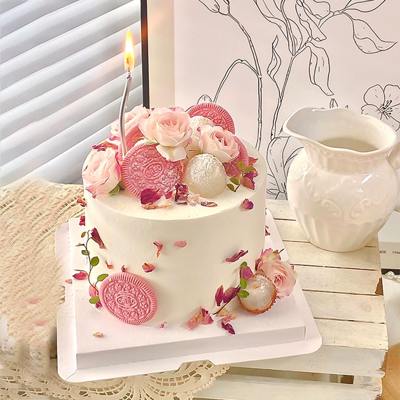 网红小清新水果荔枝蛋糕装饰摆件粉色饼干鲜花女神浪漫生日插件