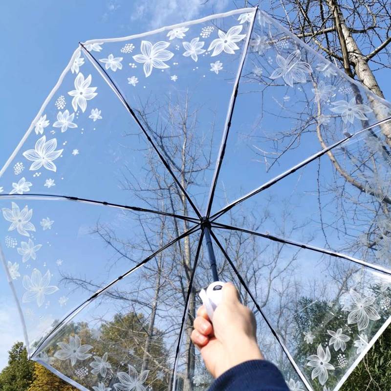 I透明雨伞网红森系拍照道具女生高颜值手动折叠白色伞生如夏花雨