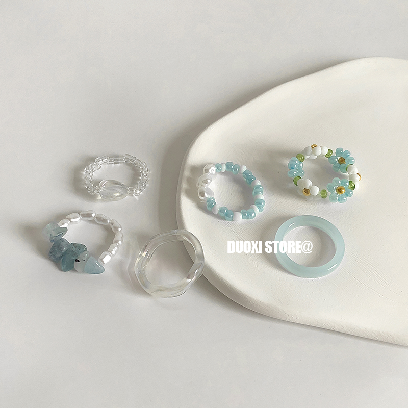 多喜商店【琉璃烬】买二送一小米珠花朵珍珠可爱少女手工串珠戒指