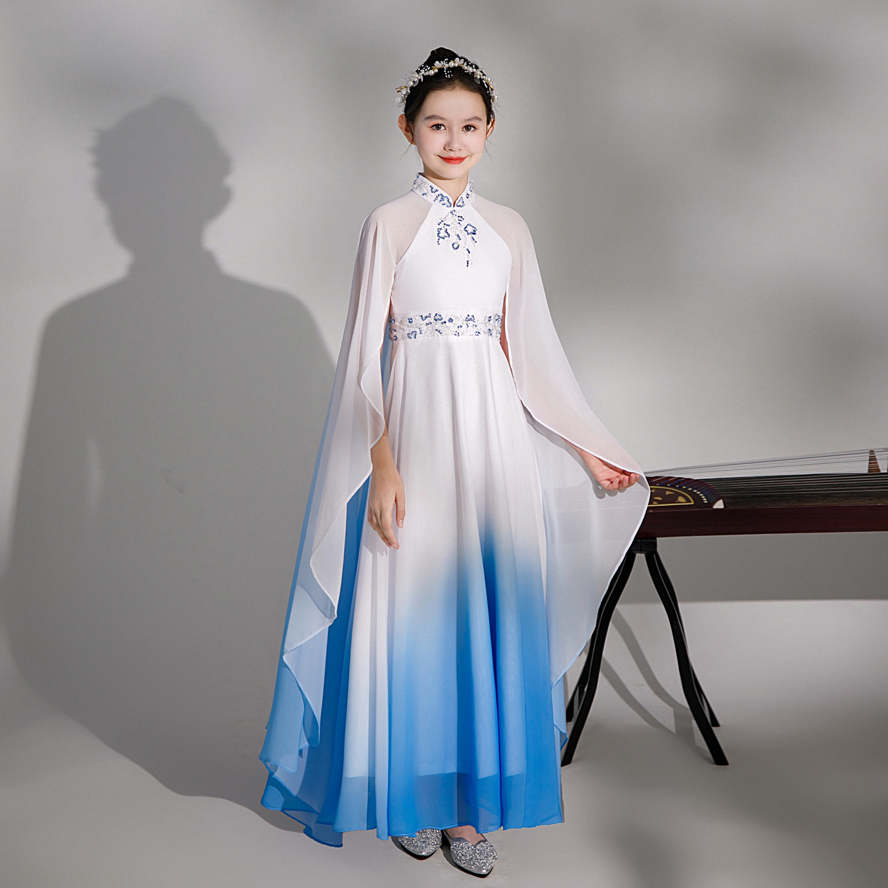 23新款儿童礼服高端女童弹古筝演出服中国风团体演出合奏表演服装