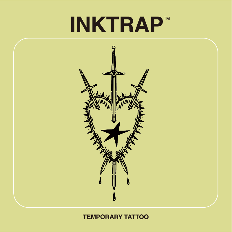INKTRAP油墨陷阱防水持久两周草本纹身贴爱心圣剑五角星8.3*3.3cm