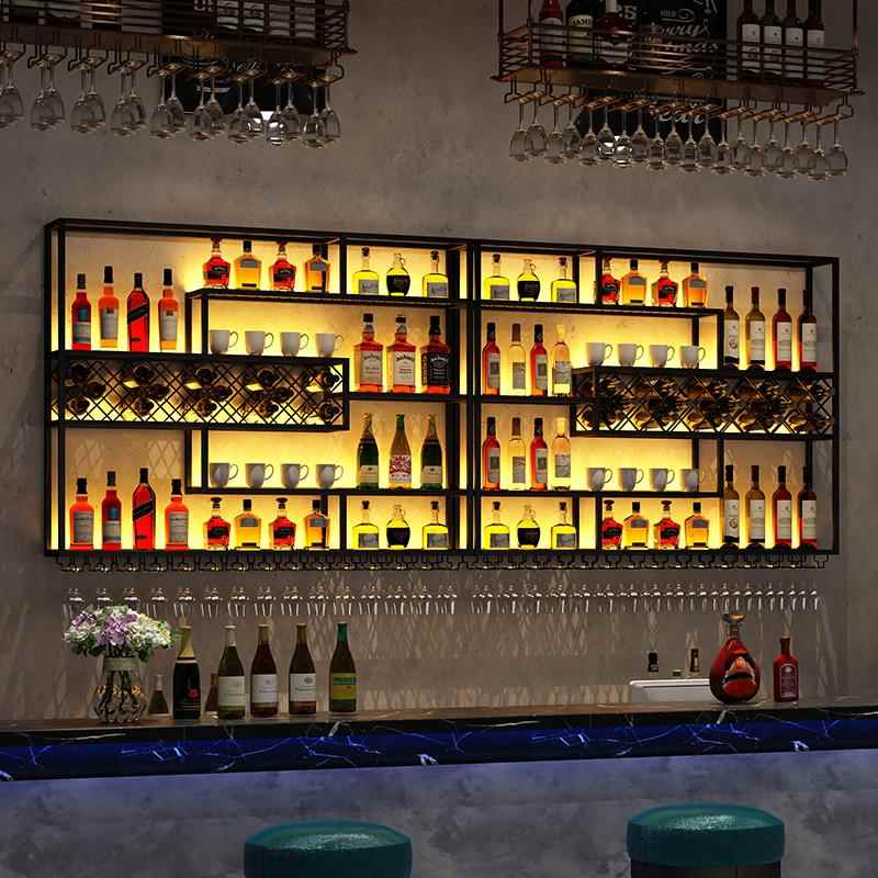 酒吧吧台酒柜壁挂式置物架展示柜靠墙上发光葡萄酒架铁艺红酒架子