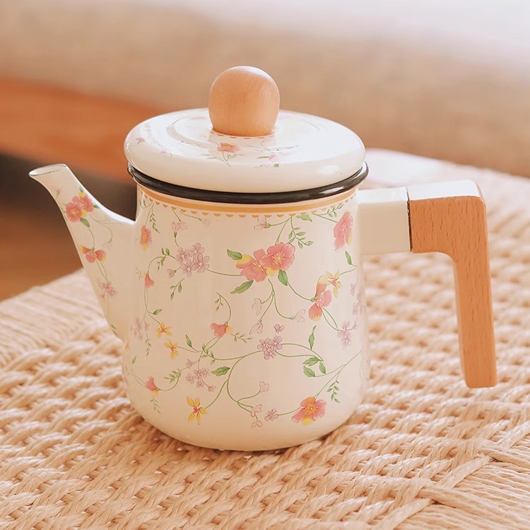 老麦【自制】法式搪瓷下午茶烧水壶茶壶凉水壶油壶咖啡壶围炉煮茶