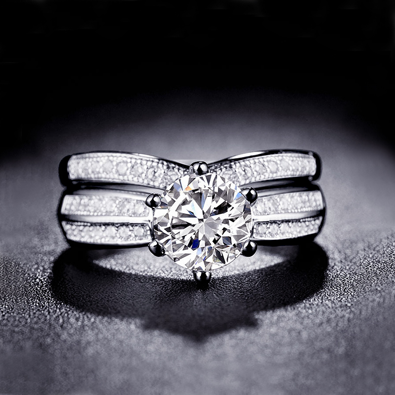 六爪两克拉仿真钻石戒指二合一镀玫瑰金锆石钻戒表白订婚生日礼物