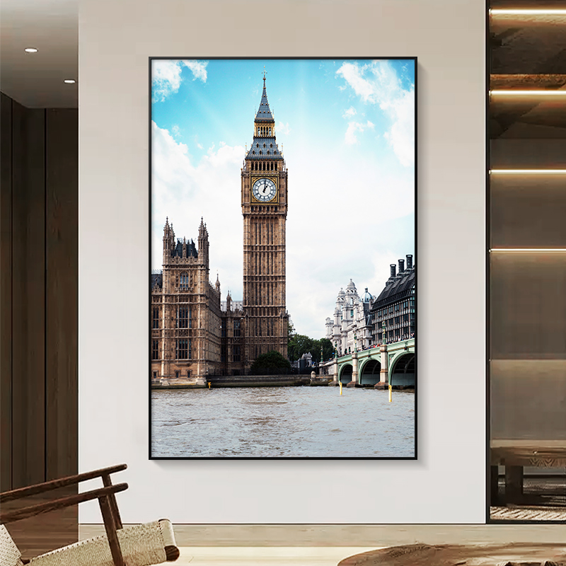 装饰画伦敦英国大本钟城市风景摄影客厅玄关家庭墙上高端带框挂画