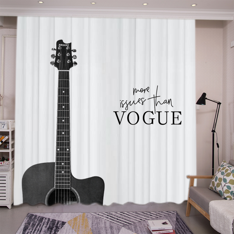 北欧ins简约现代音符吉他钢琴遮光窗帘定制卧室隔断工作室背景布