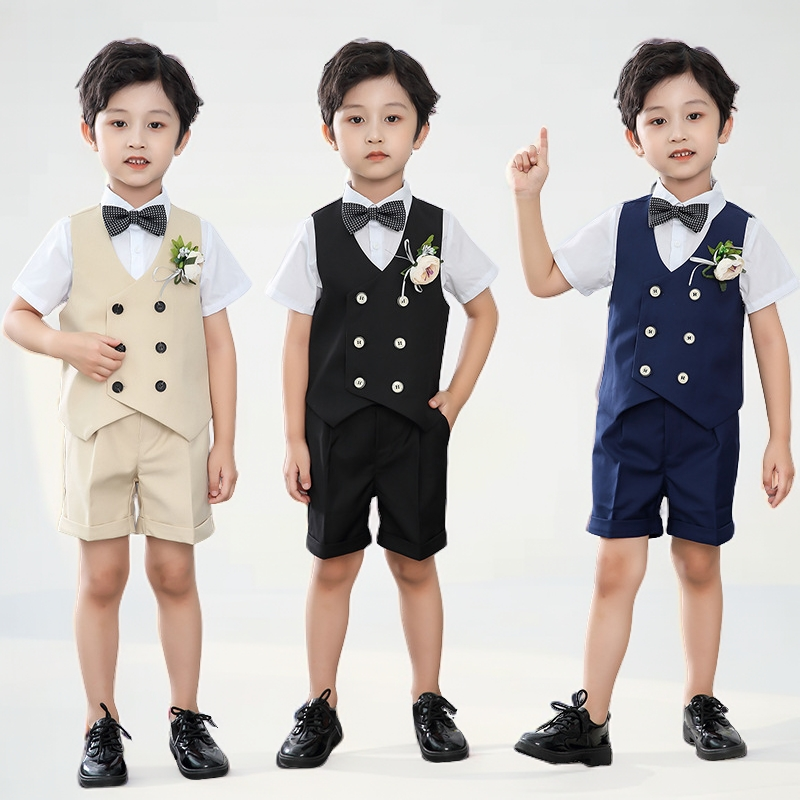 六一儿童套装男童马甲花童短袖礼服周岁生日小童西服主持钢琴演出