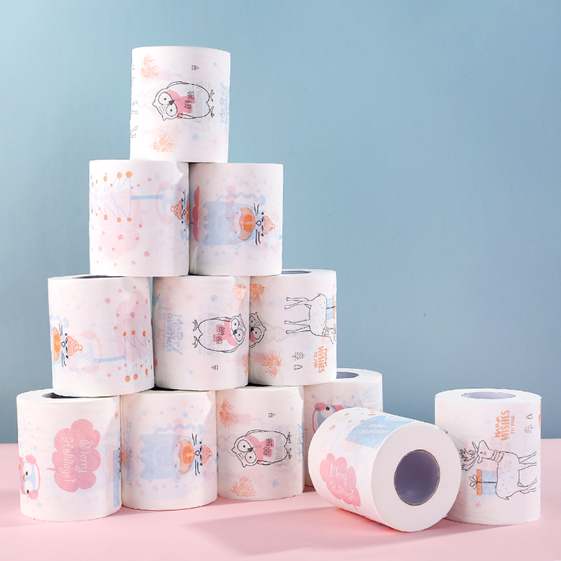 家用卷纸纸巾带印花图案的卫生纸彩色可爱卡通压花厕纸12卷整箱批