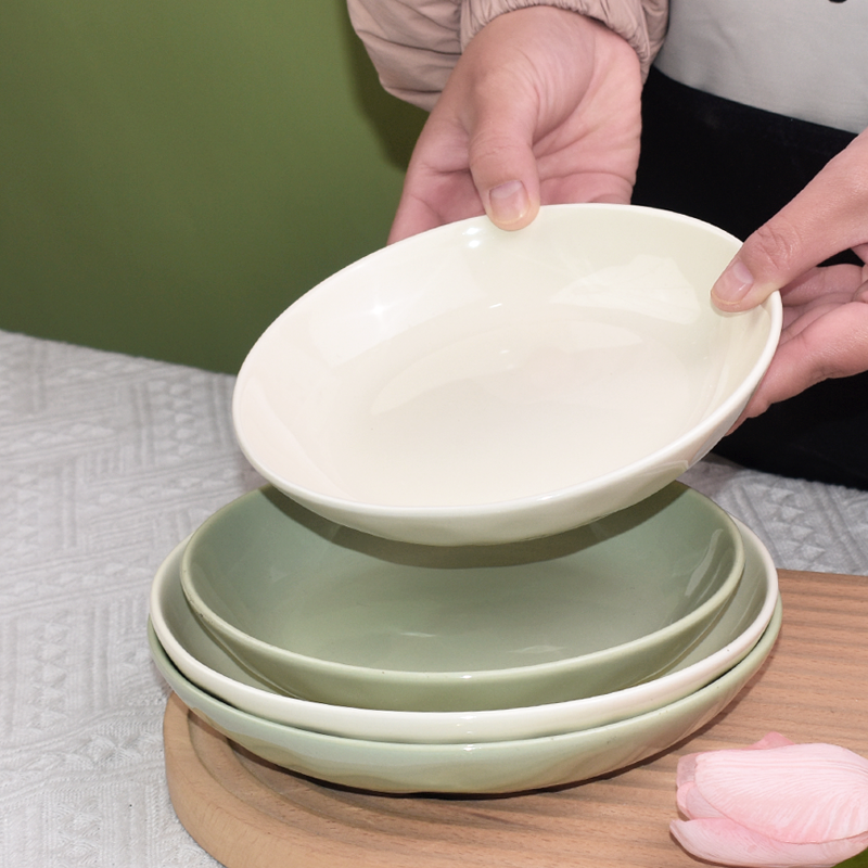 奶油风盘子陶瓷菜盘7/8英寸家用好看的菜碟子餐盘高级感深盘碟子