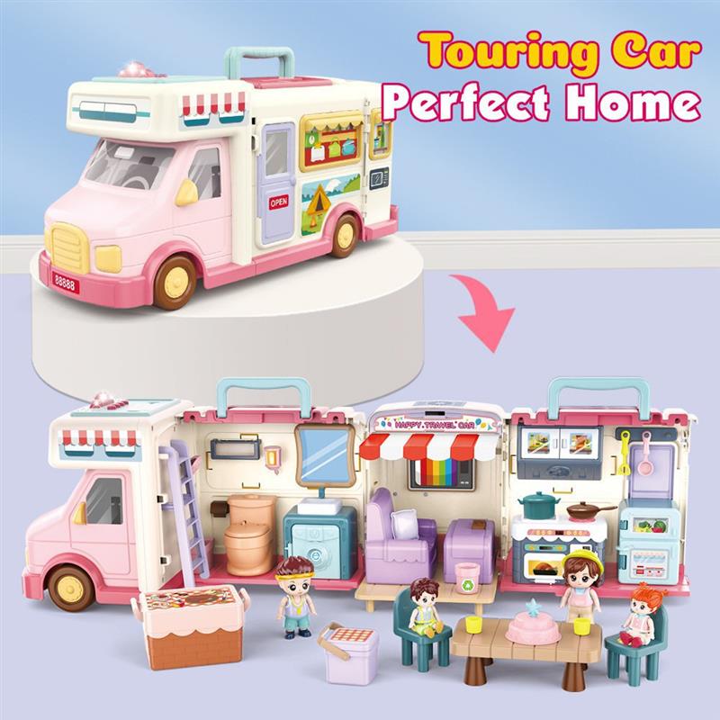 英文快餐房车模型变形餐厅女孩过家家场景互动益智儿童玩具车