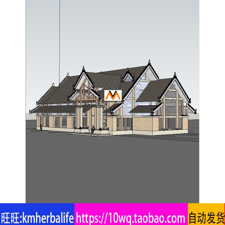 H354云南西双版纳地区傣族风格商业建筑傣族建筑商业会所SU模型图