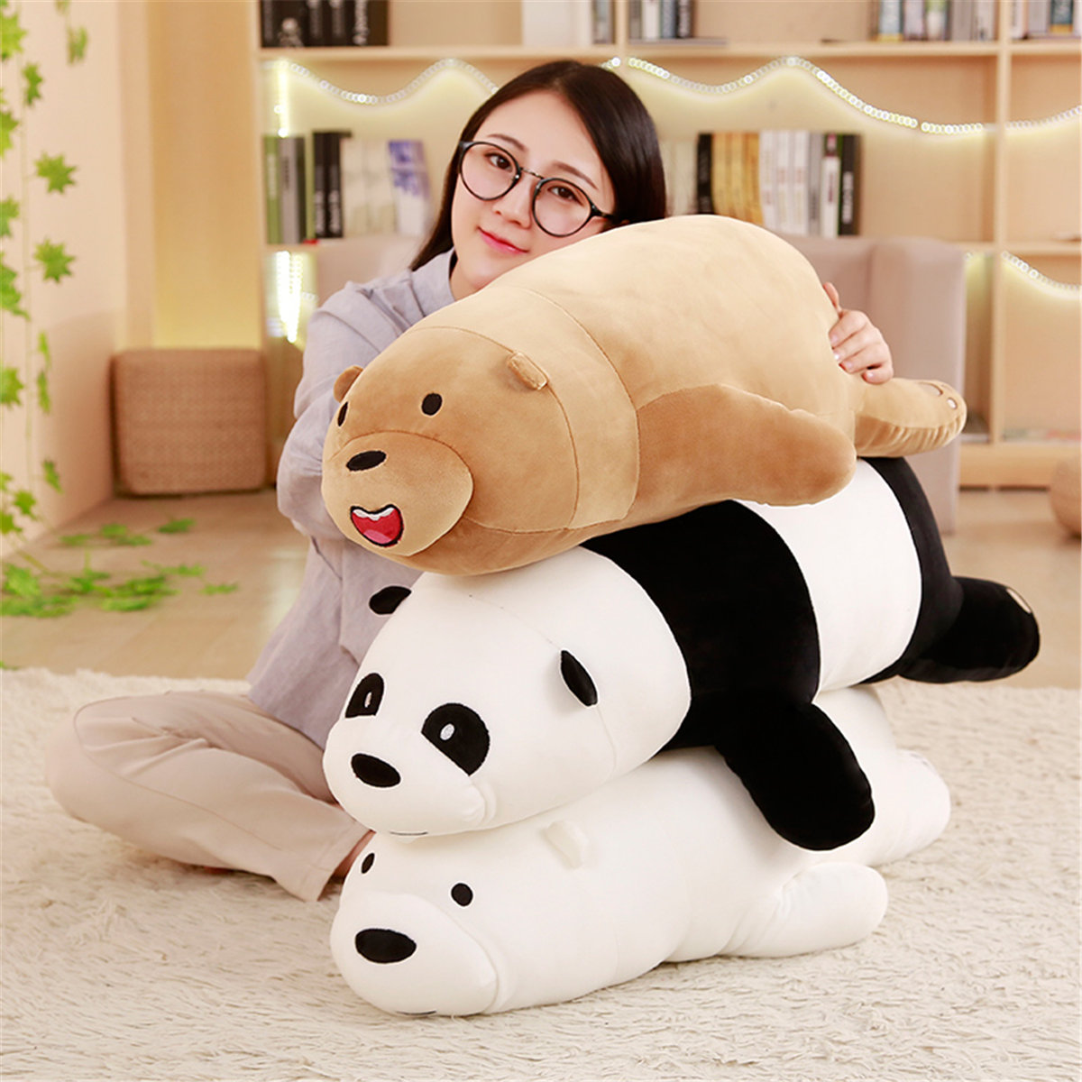 咱们裸熊公仔可爱熊猫毛绒玩具睡觉抱枕北极熊布娃娃宿舍床上玩偶
