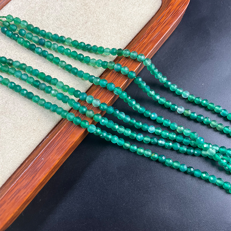 天然刻面钻石切面足球面绿玛瑙一条38厘米长配珠散珠DIY饰品配件