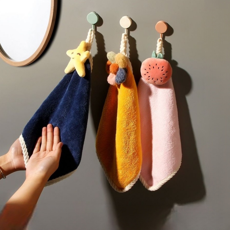 擦手毛巾挂式可爱卡通擦手巾家用洗手间擦手小方巾不掉毛柔软耐脏