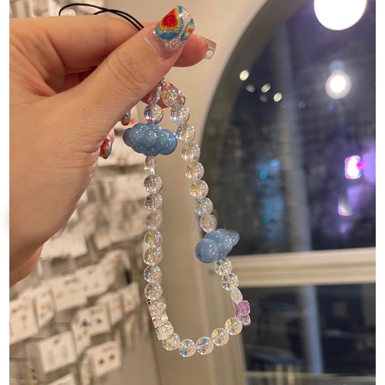 韩国东大门baket新款手机挂件极光珠珠可爱定制蓝天白云朵手腕绳