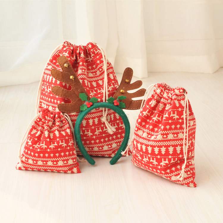十二月新品圣诞风格小清新收纳袋棉麻布袋束口袋惊喜礼品袋