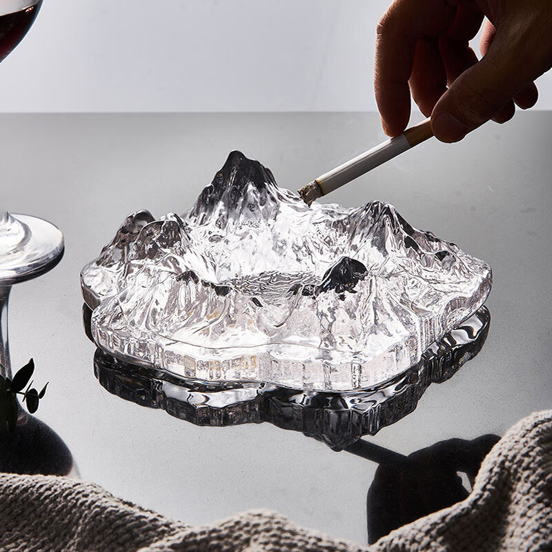 烟灰缸防飞灰日式冰川玻璃创意办公室茶几装饰摆件富士山16cm