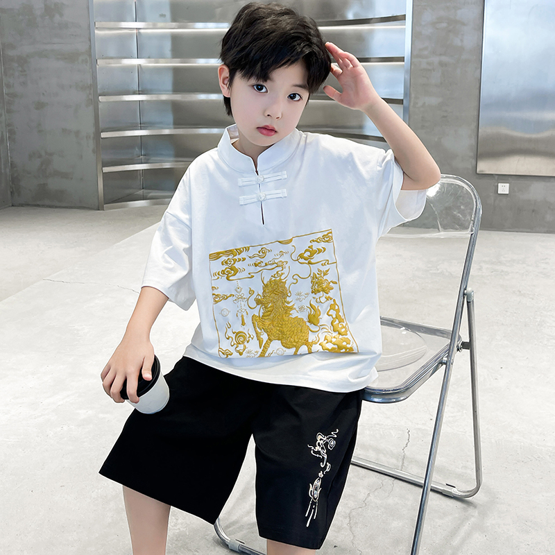 原创麒麟系列男童汉服套装夏季薄款新中式中国风元素唐装古风童装