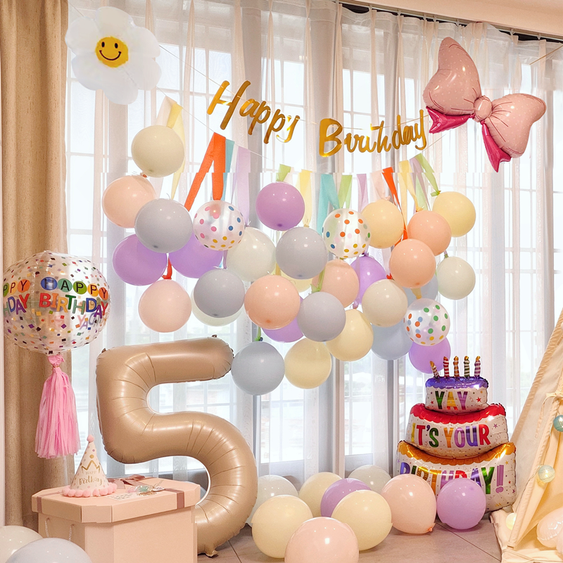 网红周岁生日气球场景布置装饰品儿童宝宝男孩女孩快乐派对背景墙