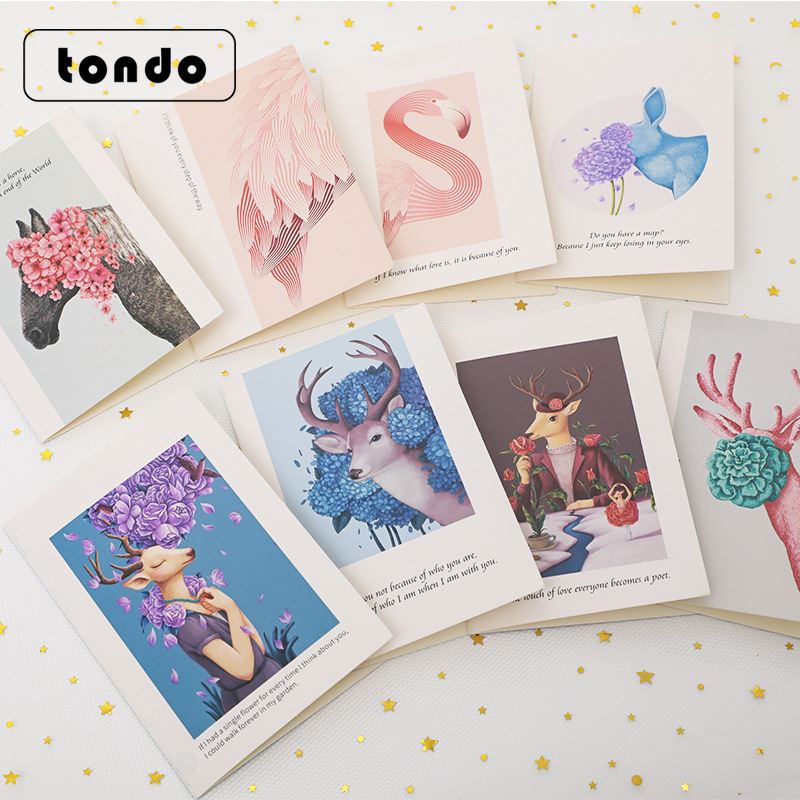 唐德 情人节物韩式创意对折贺卡花束装饰卡片礼物寄语表达卡片