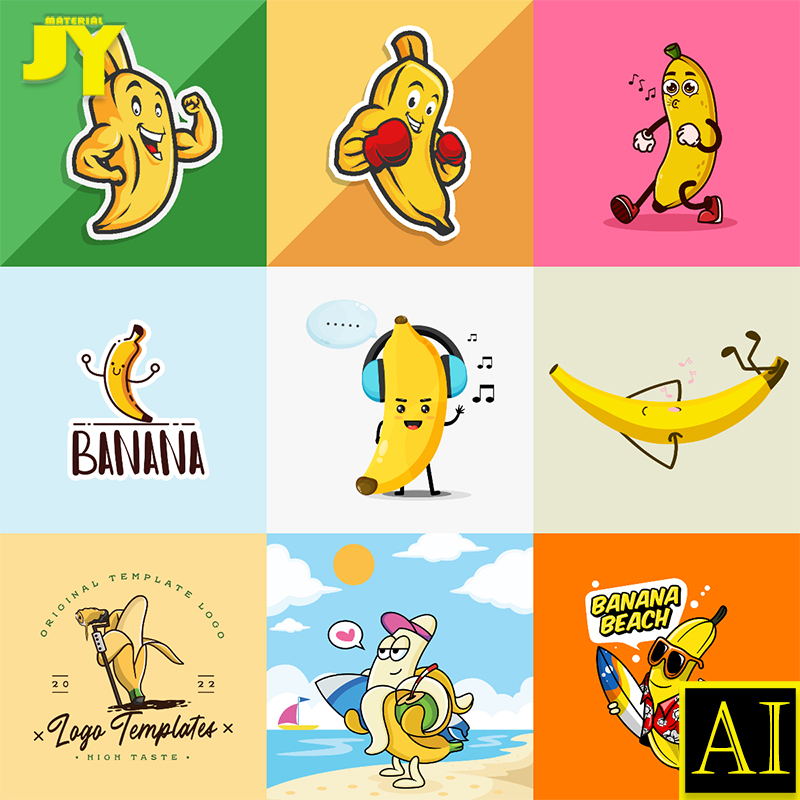 水果创意香蕉卡通拟人表情PNG插画海报涂鸦矢量图AI手绘设计素材