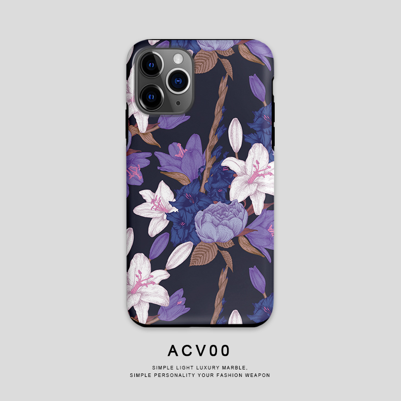 Acvoo紫色百合玫瑰花卉水彩油画iPhone15Promax保护12双层13适用于苹果14pro手机壳11