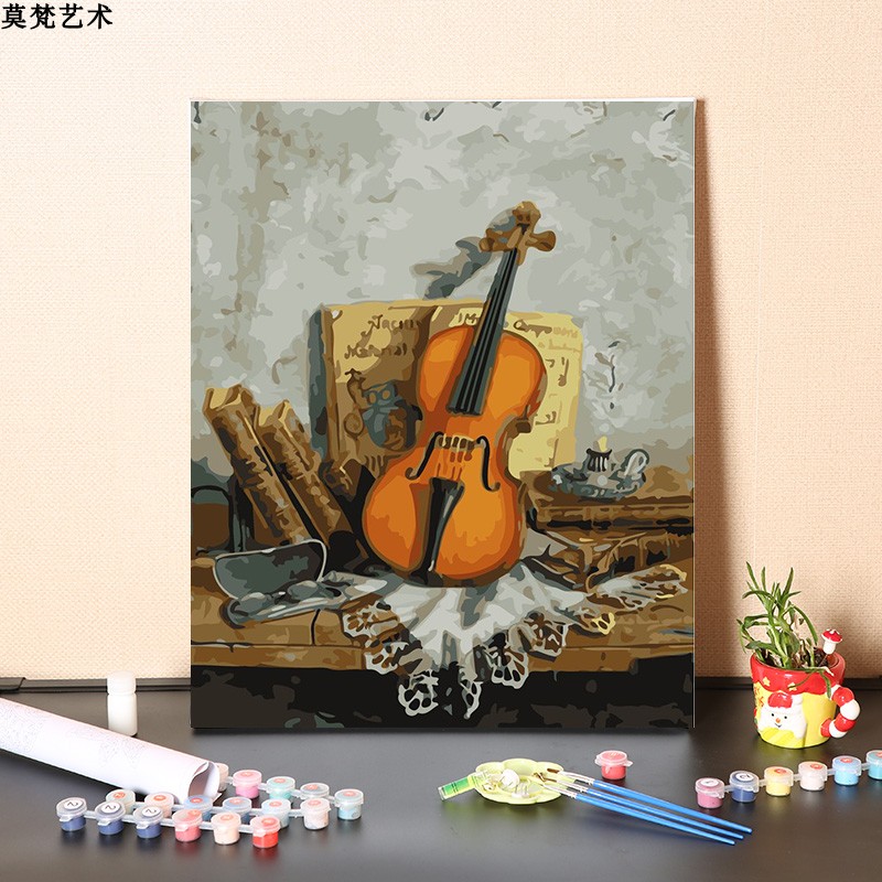 数字油画diy填充油彩画欧式小提琴艺术展厅装饰画手工涂色画画