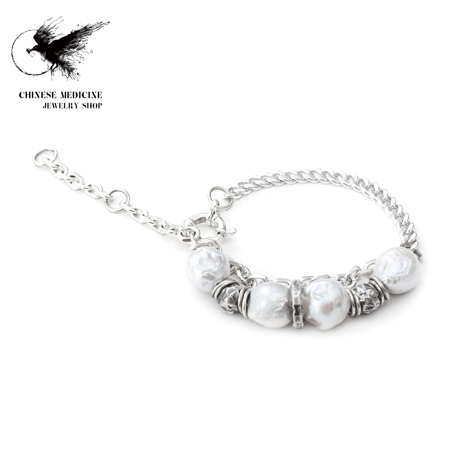 REVXXII新款先锋原创设计镶嵌巴洛克异形珍珠手链男女925纯银手饰