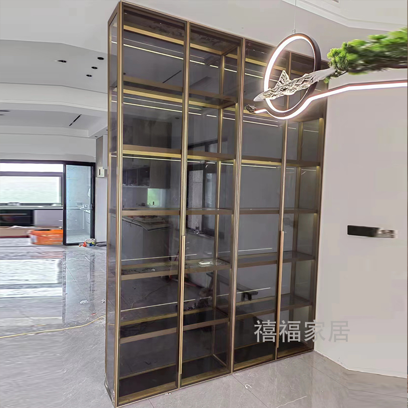 玻璃衣柜定制铝合金玻璃柜 客厅红酒柜展示柜轻奢简约纯玻璃