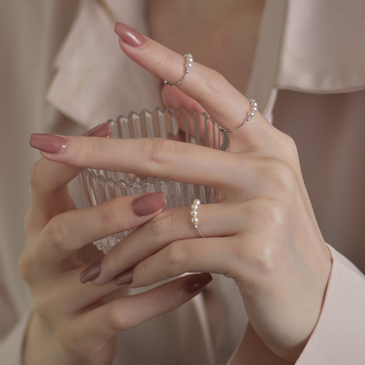 925纯银戒指女小众设计珍珠高级冷淡风复古ins潮食指开口调节尾戒