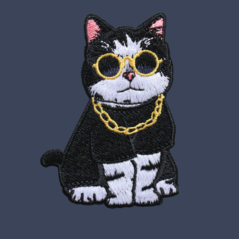 卡通猫咪自粘布贴绣花图案黑色卡通衣服动物刺绣布丁贴装饰墙贴