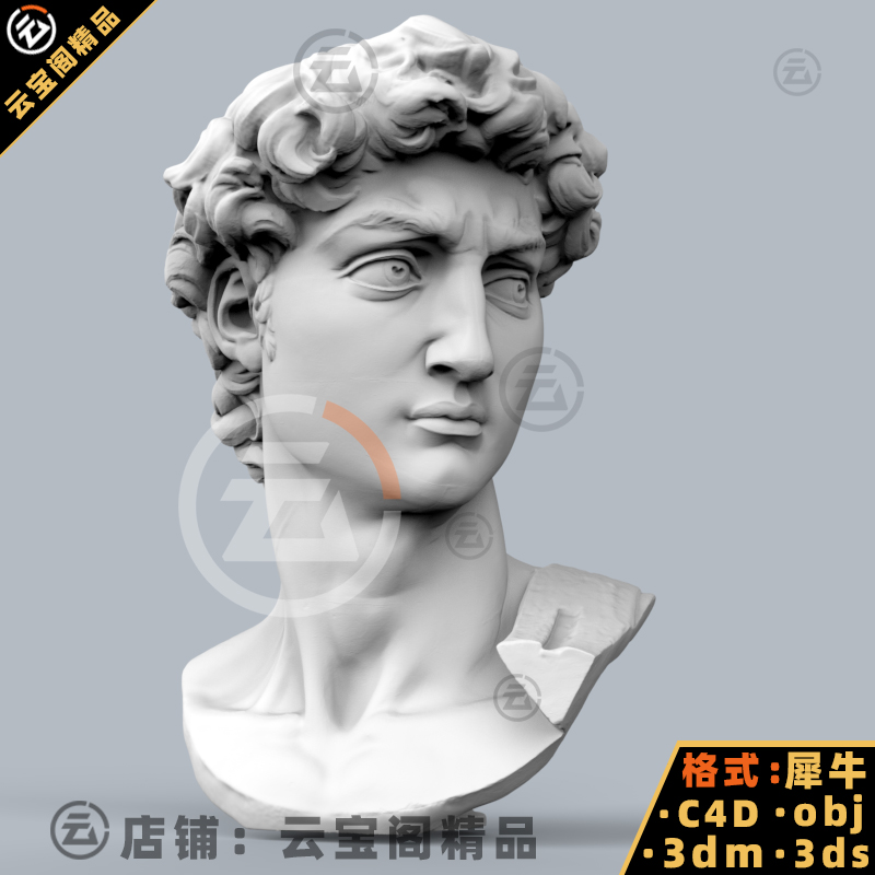 罗马大卫石膏人像雕像摆件犀牛模型3D文件Rhino/C4D/max素材OBJ