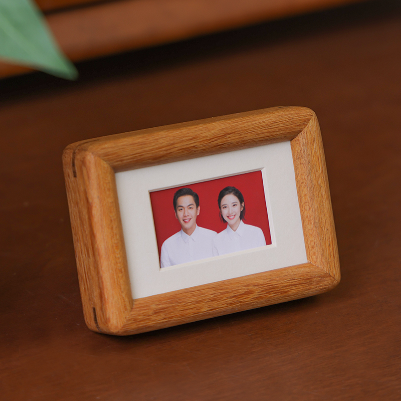 结婚登记洗照片做成2寸迷你实木相框摆台diy打印纪念装裱画框礼物