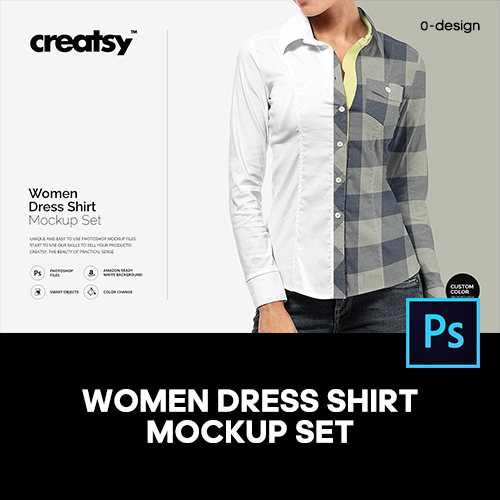 女款休闲长袖衬衫印花图案服装设计ps样机素材模特展示效果模板