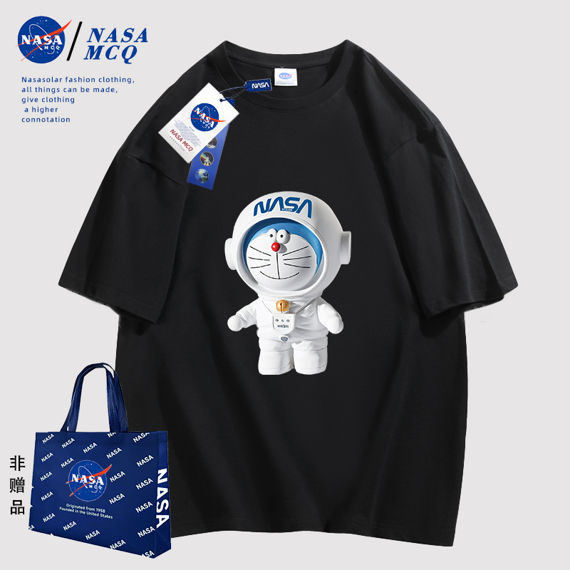 NASAMCQ联名2024夏季新款动漫卡通机械猫印花潮流情侣同款T恤TYK