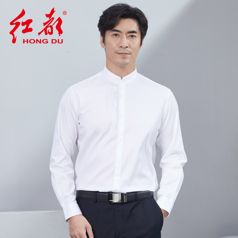 红都男装长袖衬衫立领时尚休闲中国风国潮中式民族男士衬衣