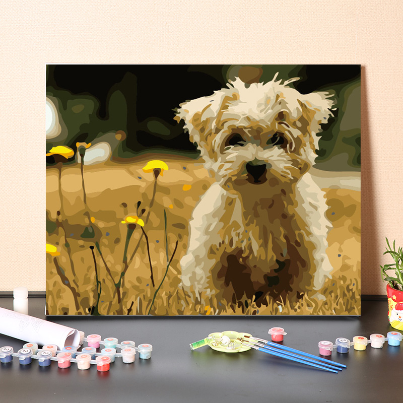 画画diy手工填充数字油画动物猫狗宠物手绘儿童解闷自填色油彩画