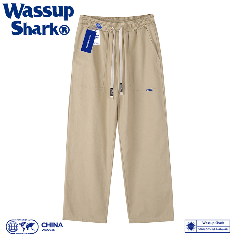 Wassup Shark美式直筒宽松休闲裤秋冬季男生纯棉运动裤工装长裤子