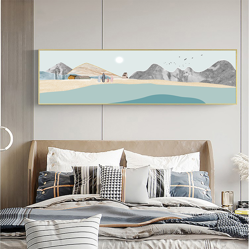 新中式水墨禅意客厅装饰画现代抽象山水横幅长条酒店卧室床头挂画